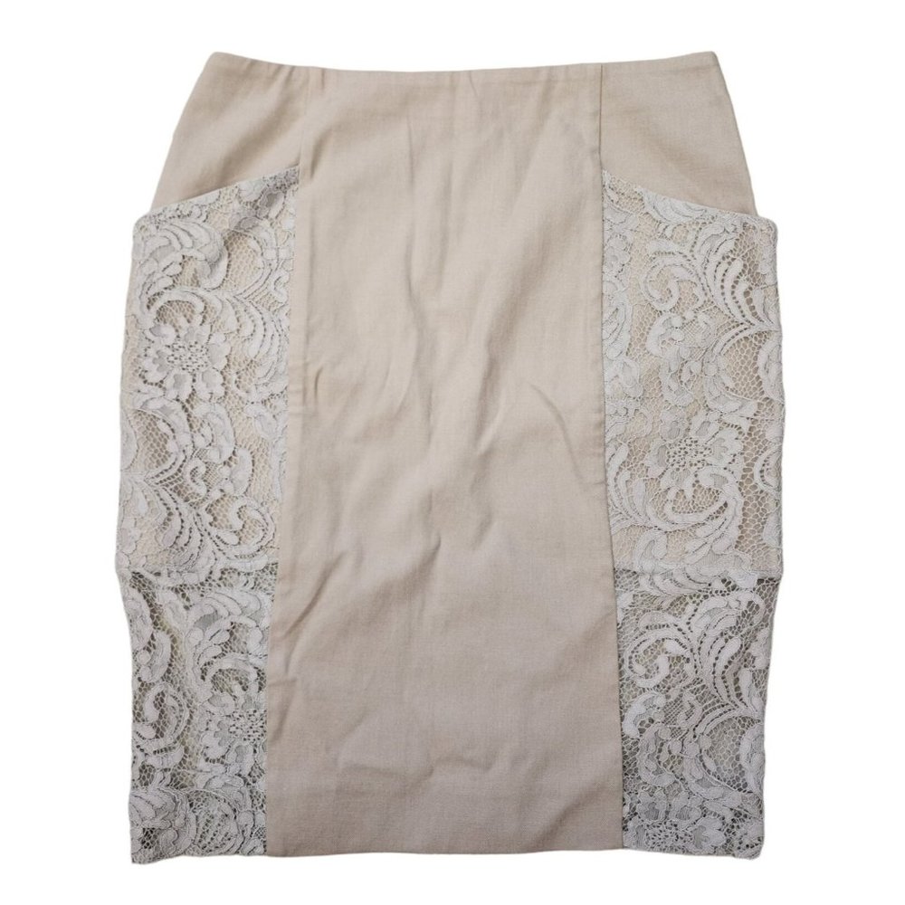 Thomas Wylde NWT Lace Skirt Knee Length Pencil Crochet Beige Semi Sheer 8